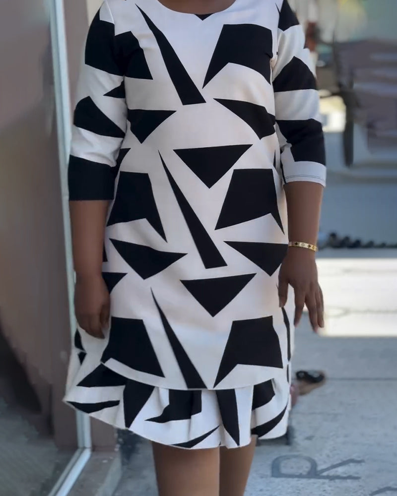 Kjole Kortærmet Geometrisk Tryk Maxi