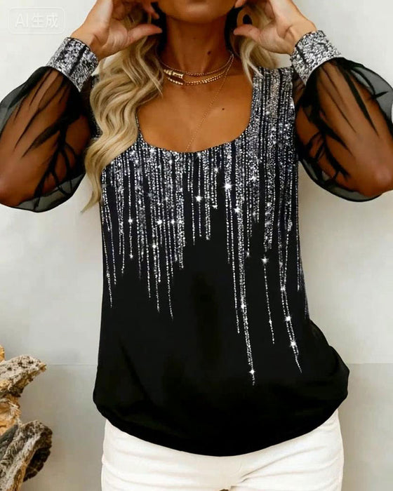 Moderne Langærmet Top Med Patchworkdetaljer