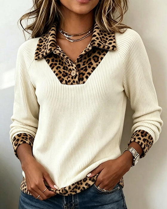 Top Krave Leopard Patchwork Ribstrikket Knap