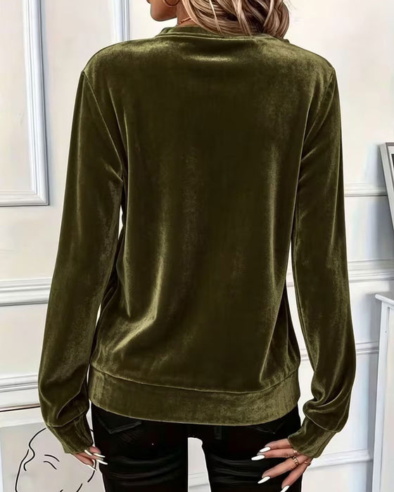 Top Fløjl Halv Lynlås Elegant