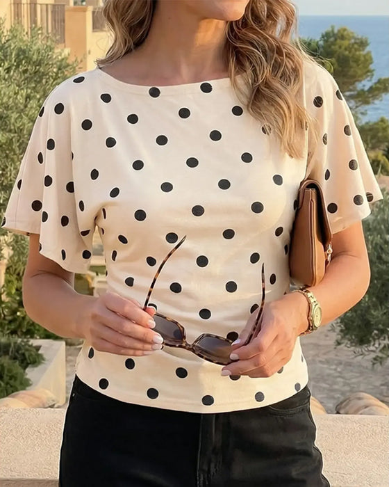 T-Shirt Prikket Taljeret Rund Hals Kort Ærme