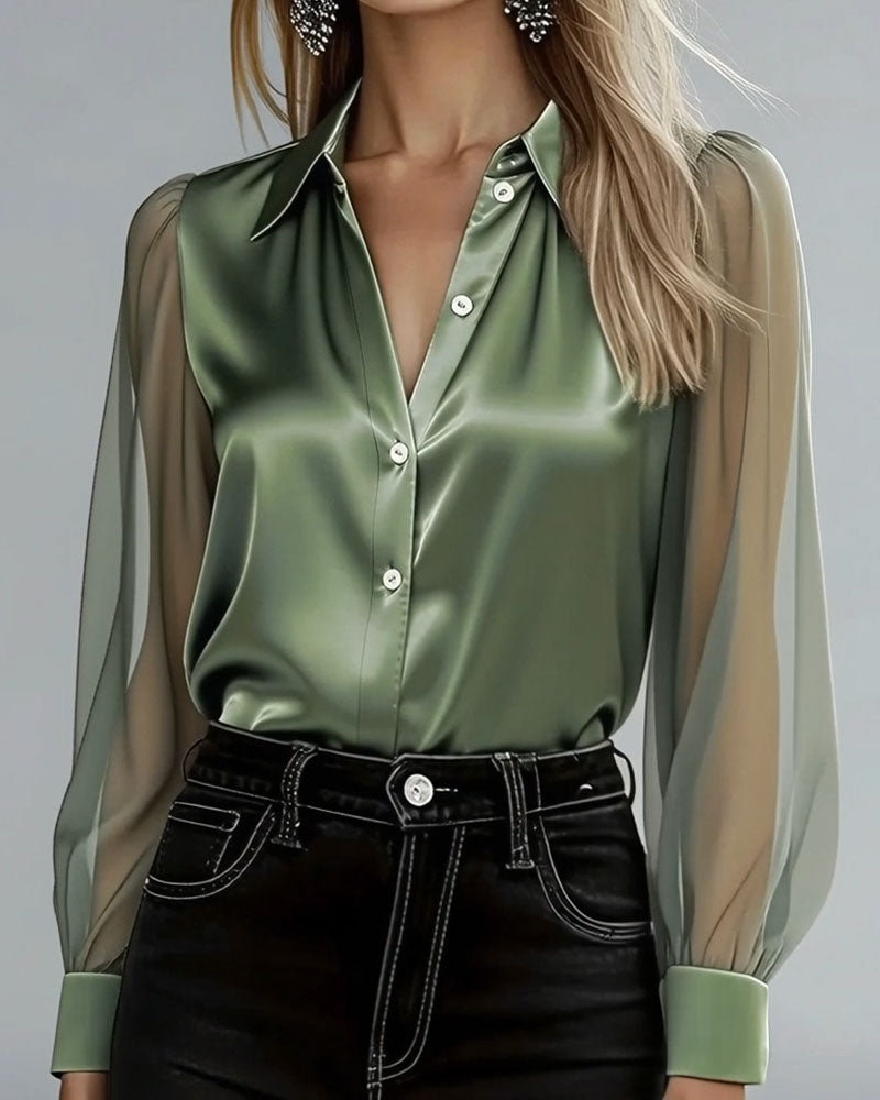 Skjorte Jakkeslag Net Patchwork Langærmede