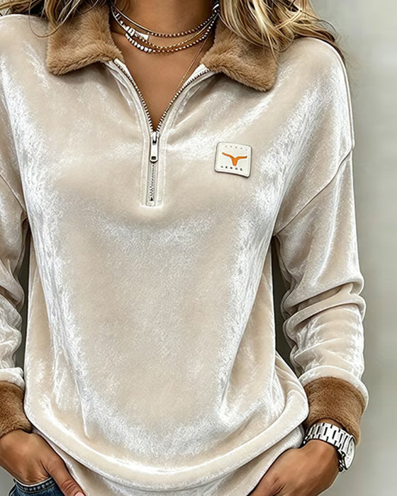 Top Halv Lynlås Mode Revers