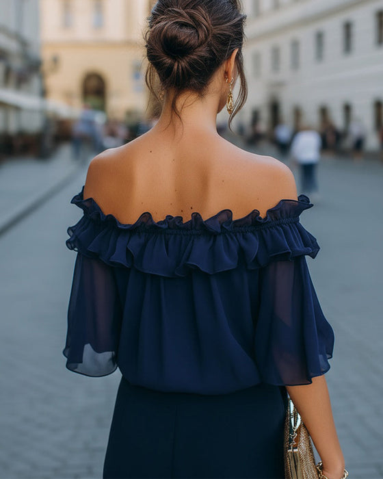 Bluse Elegant Off-Shoulder Flæse