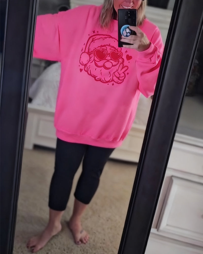 Sweatshirt med rund hals og julemandsprint