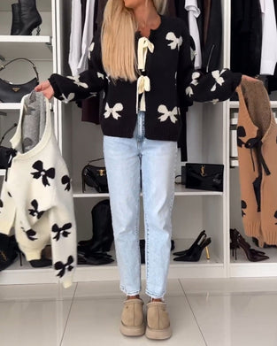 Cardigan med sløjfebinding og sløjfemotiv