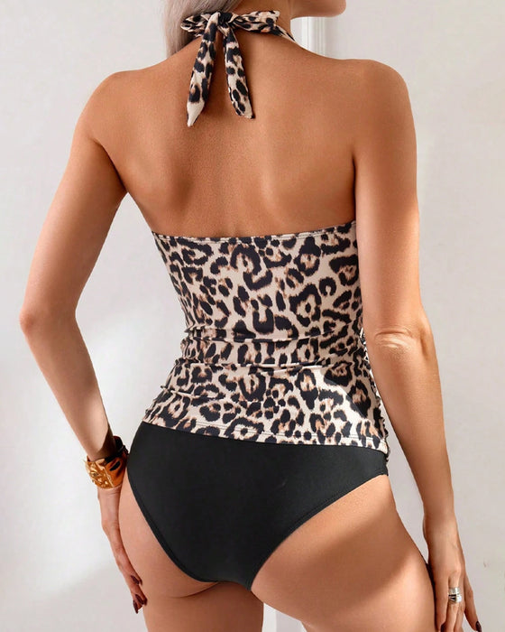 Badedragt Halter Leopardtryk Trekant Todelt
