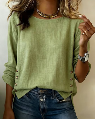 Top Afslappet Rund Hals Knappedesign