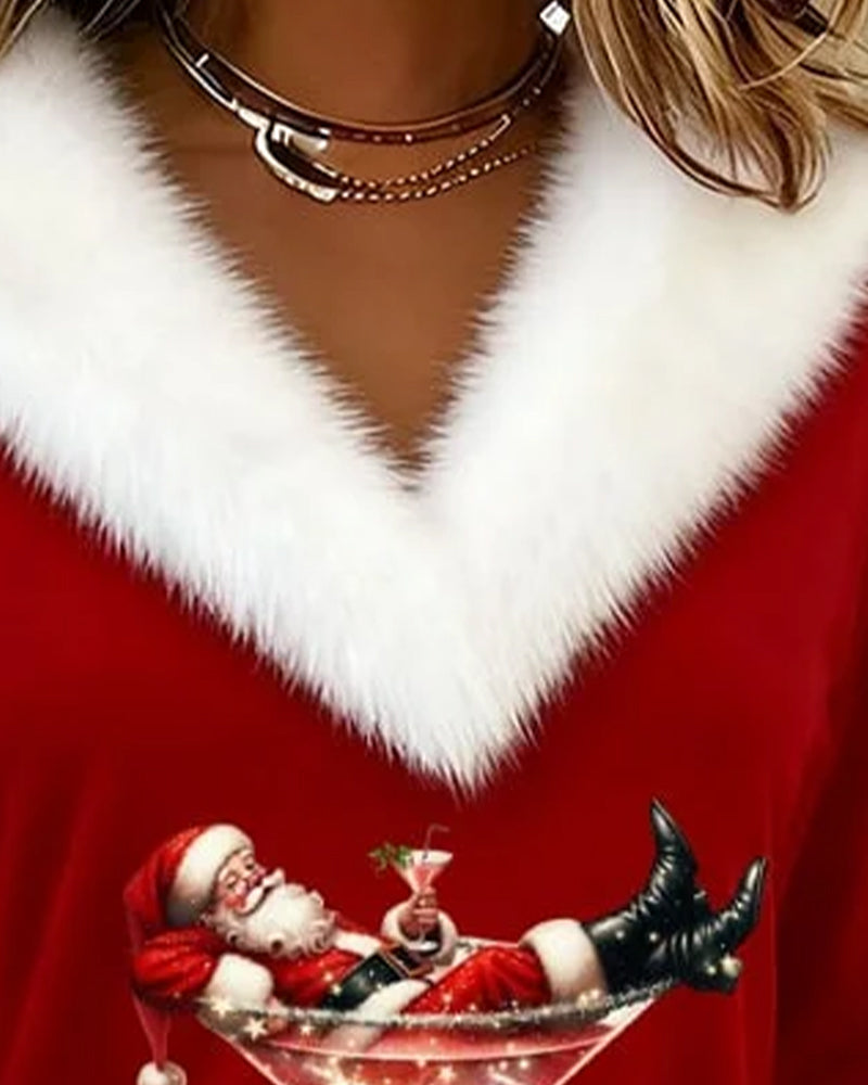 Top Fløjl Juletryk Langærmed