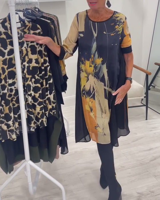 Kjole Med Rund Halsudskæring Og Retro Tryk