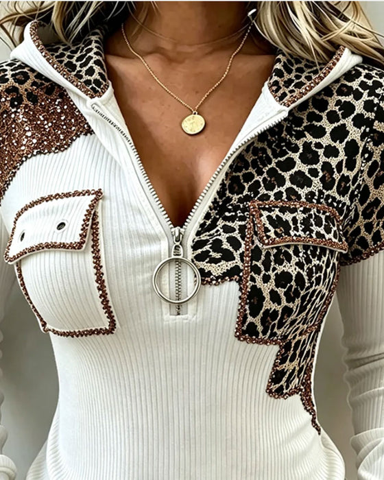 Top Hætte Lynlås Leopard