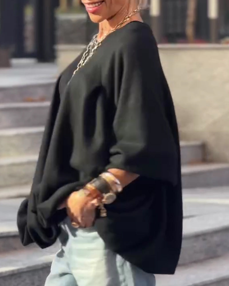 Sweatshirts Ensfarvet Løs Uregelmæssig