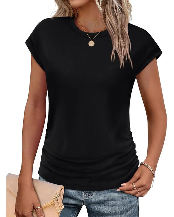 T-Shirt Side Rynkning Kort Ærme