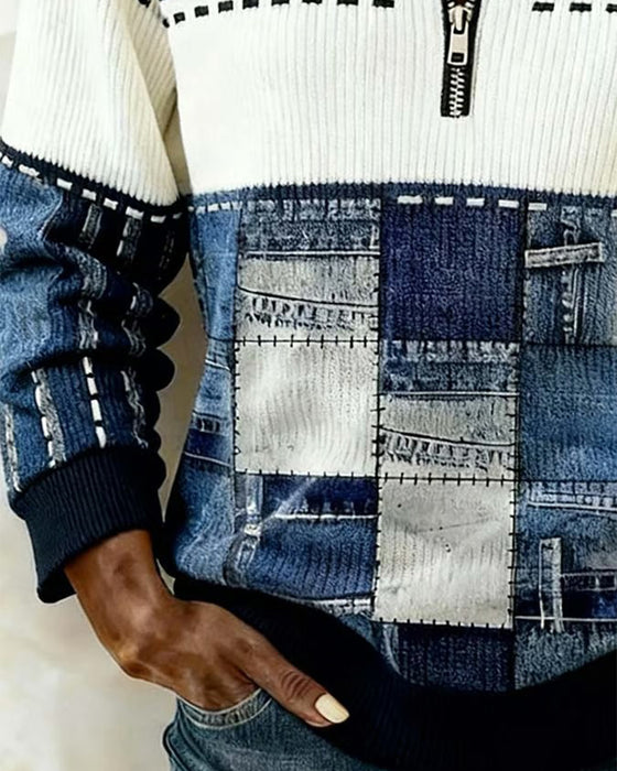 Retro-Sweatshirt Med Halvlås I Halsen