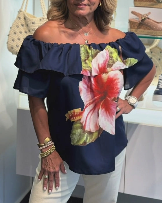 Bluse Blomstetryk Off Shoulder