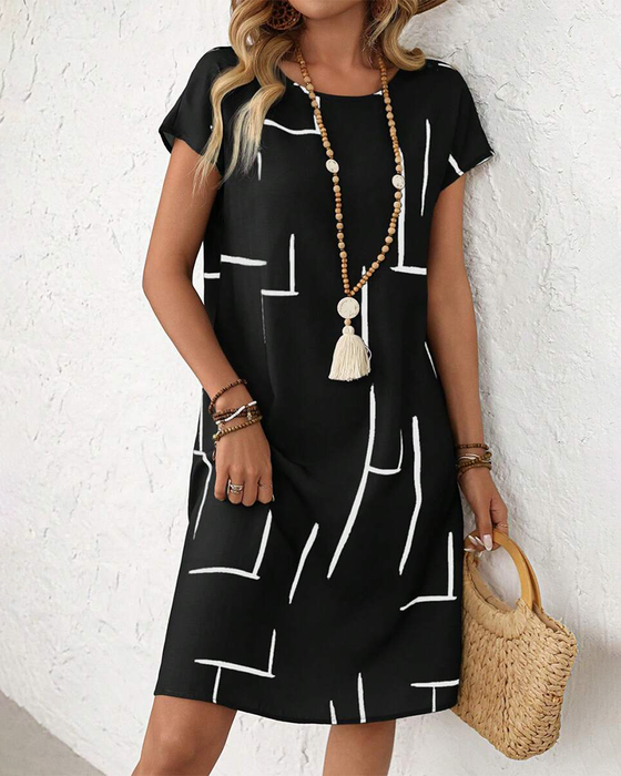 Kjole Dame Sommer Casual Tryk Rund Hals