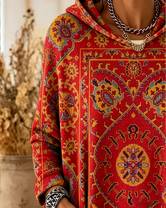 Hoodie Bohemian Tryk Hætte Langlinje