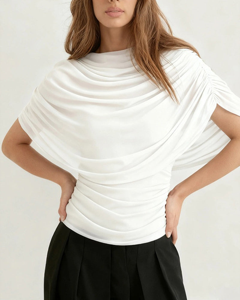 Bluse Mesh Halstørklæde Hals Draperet Slim Fit