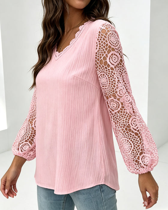Bluse V-Hals Lanterne Ærme Casual