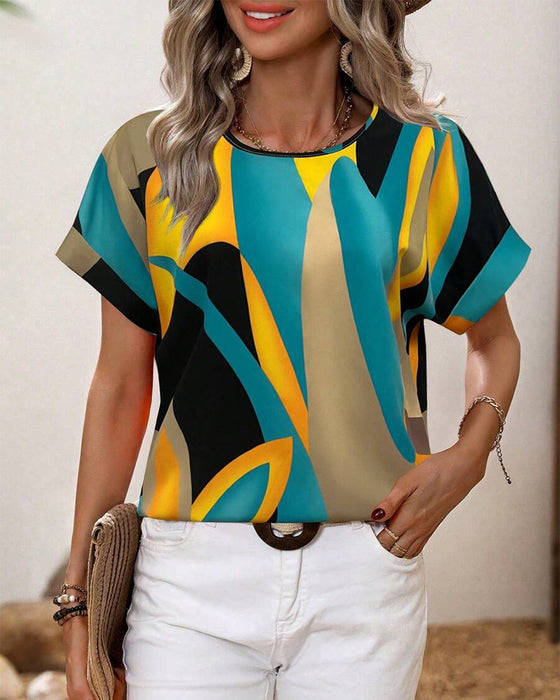 T-Shirt Rund Hals Kontrastprint