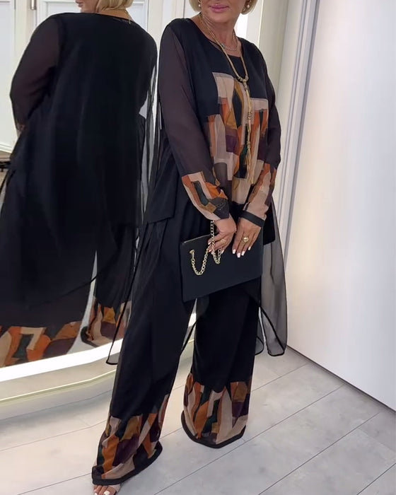 Jakkesæt Elegant Langærmet Printet Brede Ben