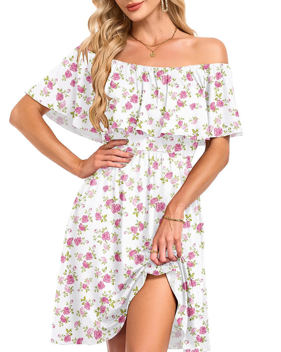 Kjole Blomstret Off-Skulder Midi