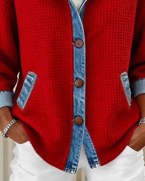 Frakke Hætte Knap Denim Patchwork