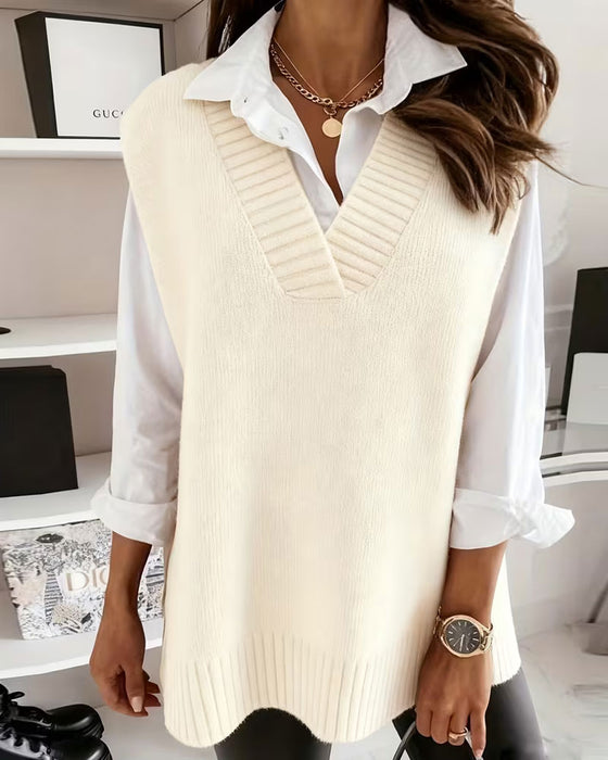 Pullover V-Hals Ensfarvet Ærmeløs Vest