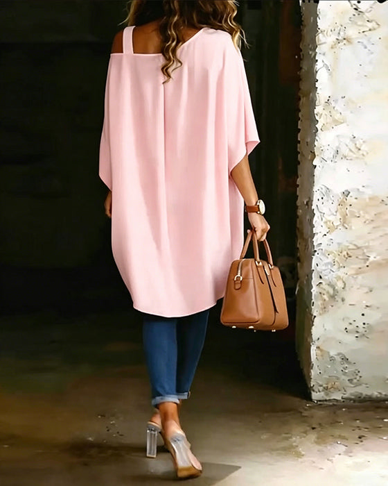 Bluse Asymmetrisk Cold Shoulder Ensfarvet Afslappet