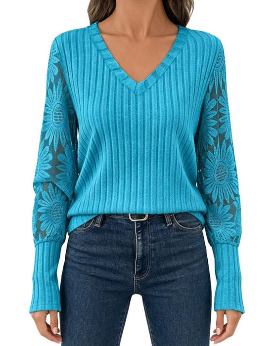 Top Stilfuld Blondekant Patchwork