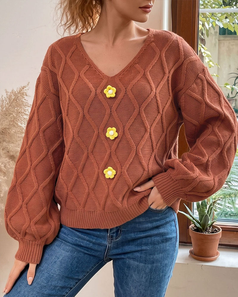 Pullover Lanterne Ærme Argyle Mode Strikket