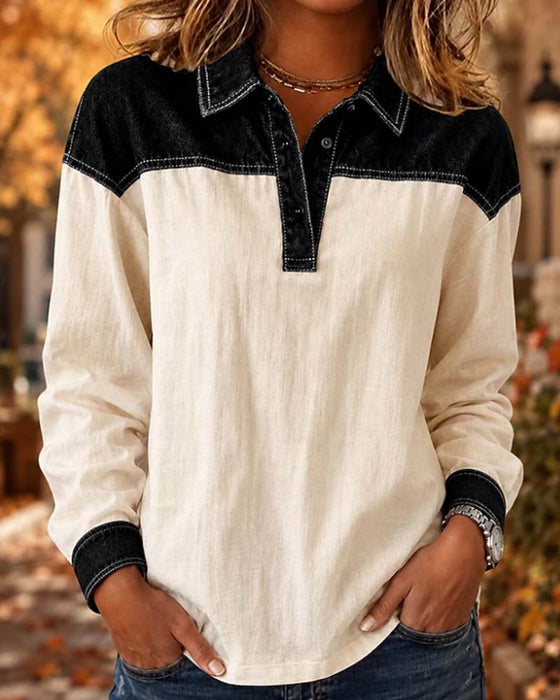 Bluse Farveblok Revers