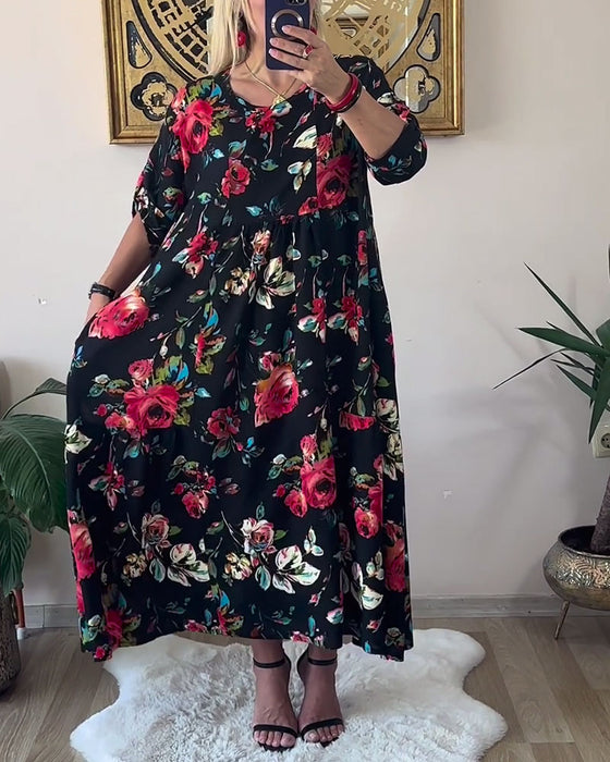 Kjole Løs Oversized Rund Hals Trykt