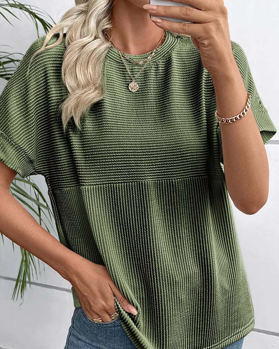 T-Shirt Stribet Kort Ærme Rund Hals