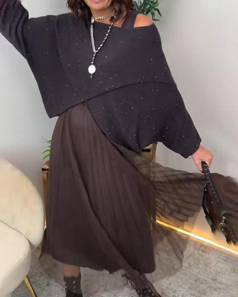 Set Med Elegant Stil, Asymmetrisk Pullover Och Spetsrok