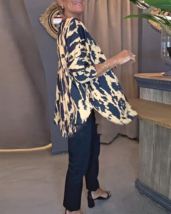 Bluse Rund Hals Printet Slids