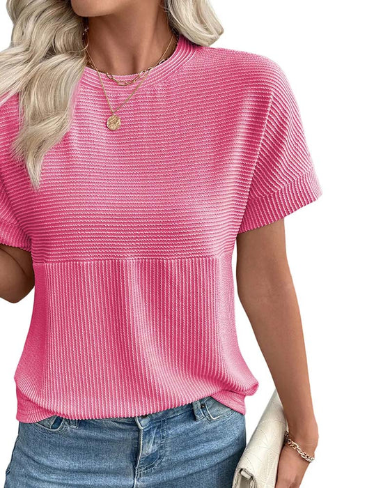 T-Shirt Stribet Kort Ærme Rund Hals