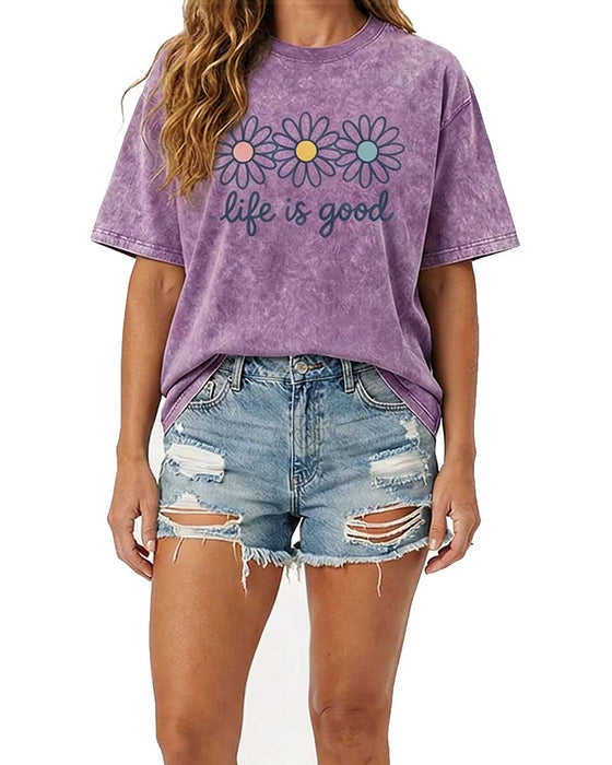 T-Shirt Tusindfryd Tryk Afslappet Slidt