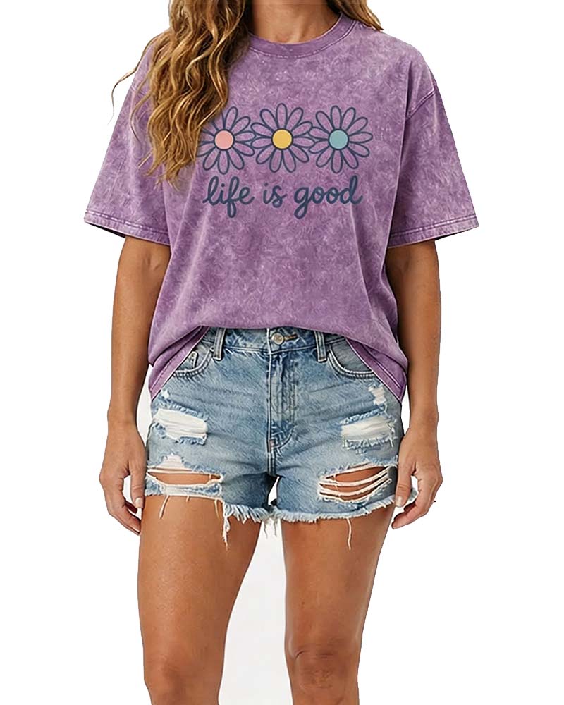 T-Shirt Tusindfryd Tryk Afslappet Slidt