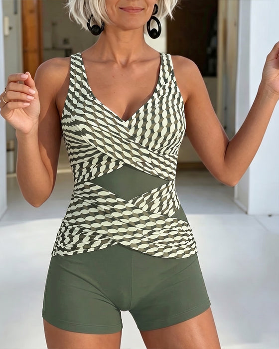 Tankini Geometrisk Tryk Krydsdesign