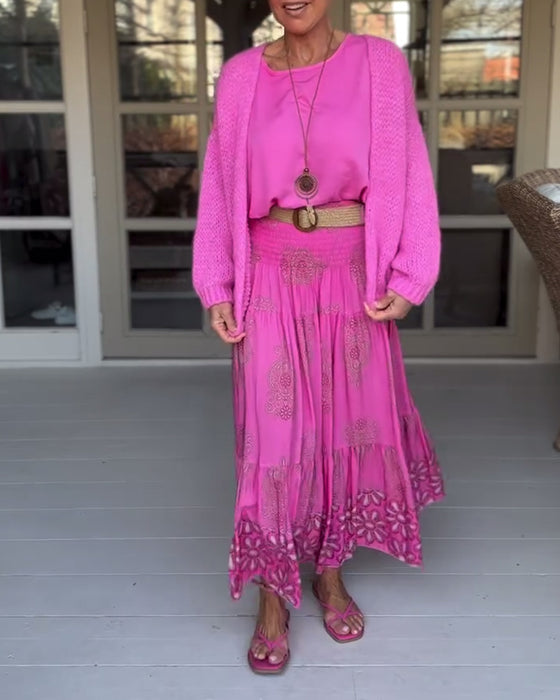 Lyserød langærmet strikcardigan