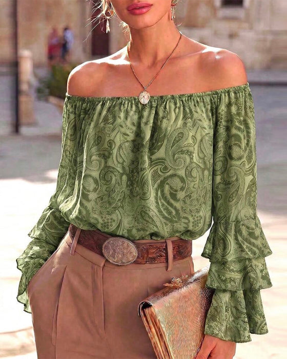 Bluse Stilfuld Off-Skulder Paisley Tryk