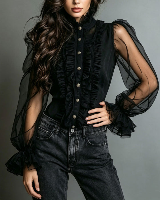 Bluse Knap Ruffle Trendy