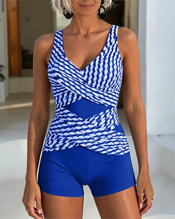 Tankini Geometrisk Tryk Krydsdesign