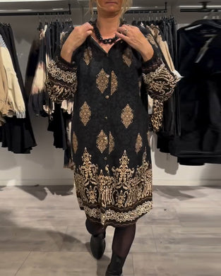 Revers-kjole med vintage-print med knapper