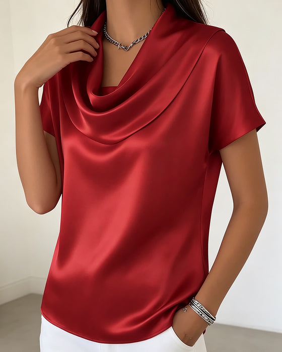 Bluse Enfarvet Draperet Krave