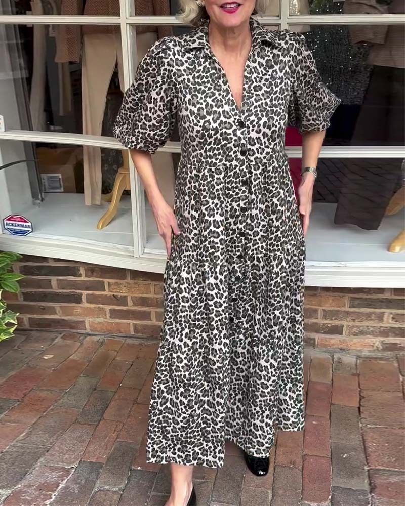 Kjole Kortærmet Leopardtryk A-Linje