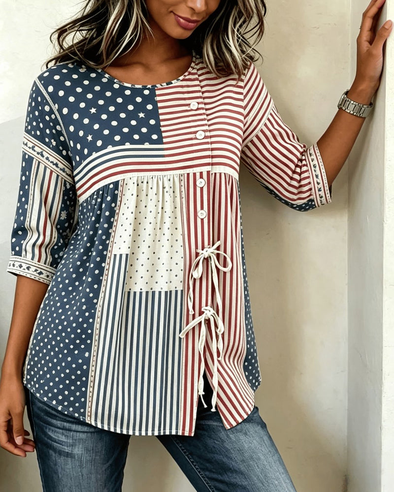 Bluse Flag Tryk Patchwork Slips