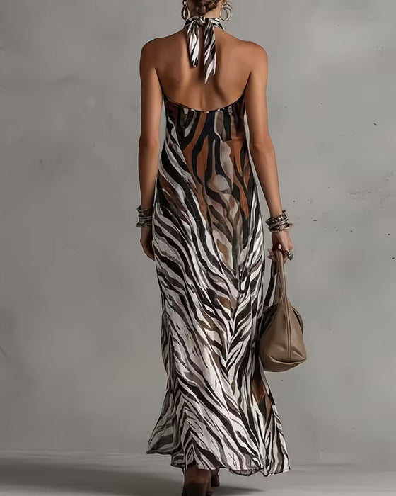 Kjoler Zebra Halter Slids Lang