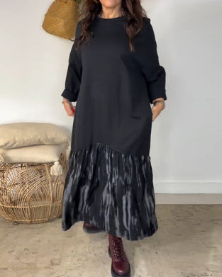 Kjole Rund Halsudskæring Uregelmæssig Patchworktryk